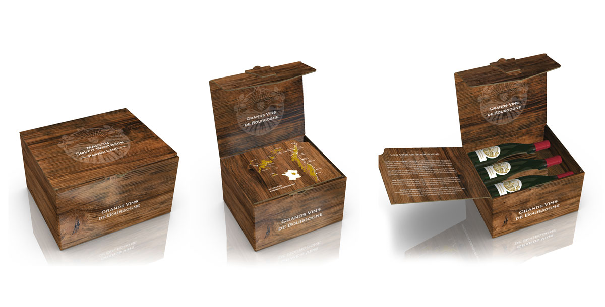 montage emballage caisse carton style bois pour bouteilles vin smurfit