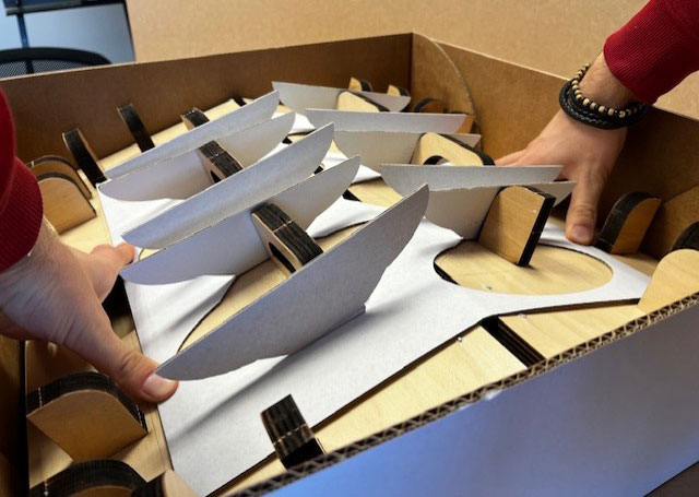 jig montage calage papel caisse carton bouteille vin