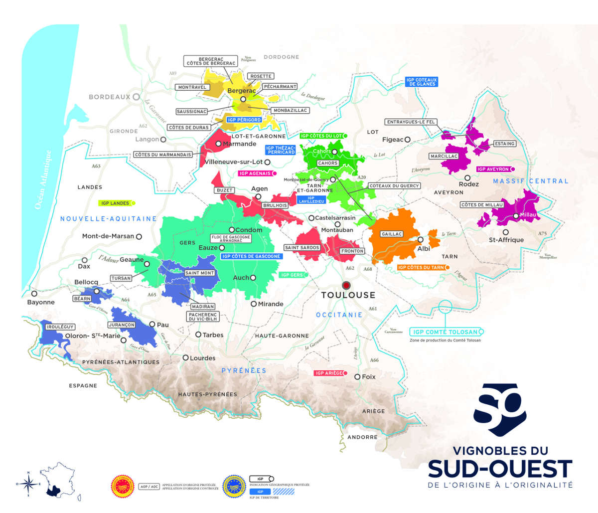 Carte Vignobles sud ouest
