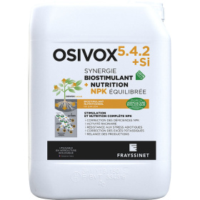 Osivox 5.4.2+SI Biostimulant nutritionnel avec Silicium pour la vigne. Relance le démarrage des cultures et évite les excès potassiques de la vigne. Utilisable en agriculture biologique