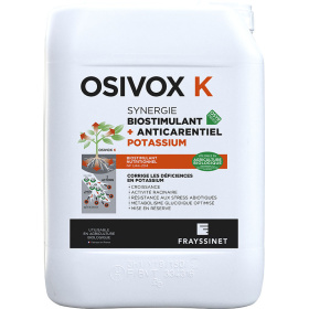 OSIVOX K Biostimulant nutritionnel Potassium pour la vigne. Améliore la qualité et l’homogénéité des récoltes de raisin. Correction des déficiences potassiques. Utilisable en agriculture biologique.