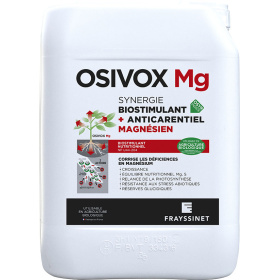 Osivox Mg Biostimulant nutritionnel Magnésium pour la vigne. Relance de la photosynthèse et de l’activité chlorophyllienne et amélioration des réserves glucidiques de la vigne. Utilisable en agriculture biologique.