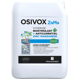 Osivox znmn biostimulant nutritionnel zinc, manganèse avec stimulateur de croissance racinaire pour la vigne utilisable en agriculture et viticulture biologique
Synergie biostimulant + anticarentiel zinc/manganèse.