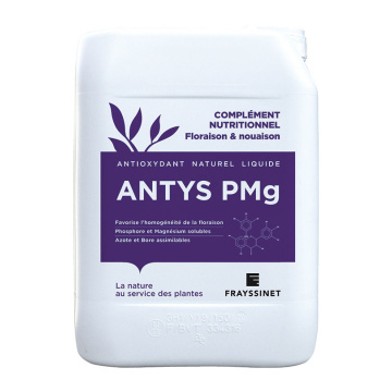 Antys PMg Engrais vigne ce avec élément secondaire (mg) et oligo-élément (b) antioxydant naturel liquide pour applications foliaires et au sol utilisable en viticulture.