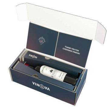 Emballage carton expédition ecommerce Boîte cadeau pour 1 bouteille de vin couchée associant le plus haut niveau de protection à une excellente présentation des bouteilles et des étiquettes, gamme ebottle Smurfit Kappa.