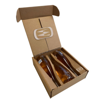 Coffret carton d'expédition ecommerce pour 1 à 3 bouteilles de vin couchées. Cannelure EB, pouvant exister en blanc ou écru, impression Flexo recto / verso
