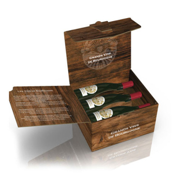 Coffret en carton ondulé style caisse bois vins couchées de 6 bouteilles de vins, écoresponsable  par Smurit Westrock Parnalland

