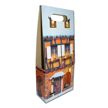 Maisonnette de 2 bouteilles affichée Noel à plier emballages carton pour bouteille de vin effervescents et tranquilles alsacien Smurfit Kappa Alsace Carton