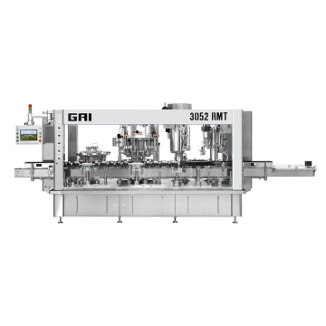 Monobloc gravitaire mécanique d'embouteillage des bouteilles de vin de hautes cadences, disponible en châssis FLAT ou ROOF auto-nettoyant. Système complet intégrant rinceuse-insuffleuse 2 phases, station de désaération à 90% avec moteur BRUSHLESS, tireuse à dépression avec becs brevetés, et injecteur de gaz pré-bouchage. Conception en acier inoxydable avec réglages centralisés et prédisposition CIP pour une production vinicole de haute qualité. 