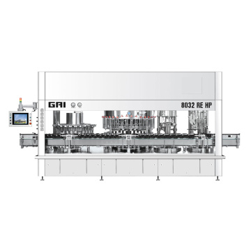 Monobloc isobarométrique électropneumatique d'embouteillage des bouteilles de vin de grande cadence (3000 à 18000 bouteilles / heures) et de haute précision fabriqué par GAI. Rinceuse-souffleuse électropneumatique