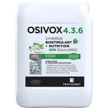 OSIVOX 4.3.6 Biostimulant nutritionnel Zinc, Manganèse pour la vigne. Améliore la croissance et la photosynthèse et relance le démarrage des cultures au printemps. Utilisable en agriculture biologique