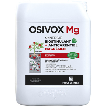 Osivox Mg Biostimulant nutritionnel Magnésium pour la vigne. Relance de la photosynthèse et de l’activité chlorophyllienne et amélioration des réserves glucidiques de la vigne. Utilisable en agriculture biologique.