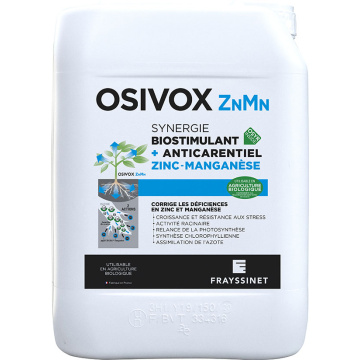 Osivox znmn biostimulant nutritionnel zinc, manganèse avec stimulateur de croissance racinaire pour la vigne utilisable en agriculture et viticulture biologique
Synergie biostimulant + anticarentiel zinc/manganèse.